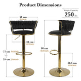 Iron Adjustable PU Leather Bar Stools Modern Swivel Steady Commercial Use Home Bar Dining Outdoor Counter Height Hotel Workshop (Set of 2)