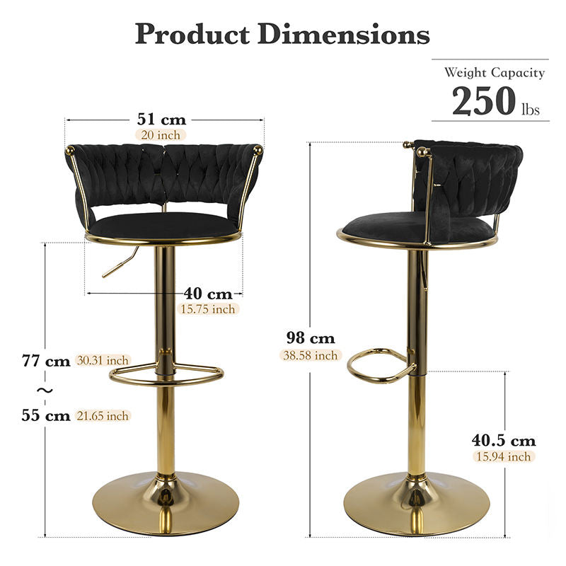 Iron Adjustable PU Leather Bar Stools Modern Swivel Steady Commercial Use Home Bar Dining Outdoor Counter Height Hotel Workshop (Set of 2)