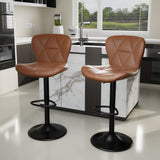 Modern PU Leather Swivel Bar Stool Diamond Stitching Height Adjustable Home Bar Dining Stable Iron Base