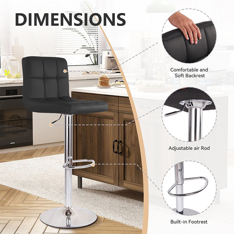 Modern PU Leather Adjustable Swivel Durable Light Weight Steady Barstools Hotel Use Iron Frame Upholstered Back Thickened (Set of 2)