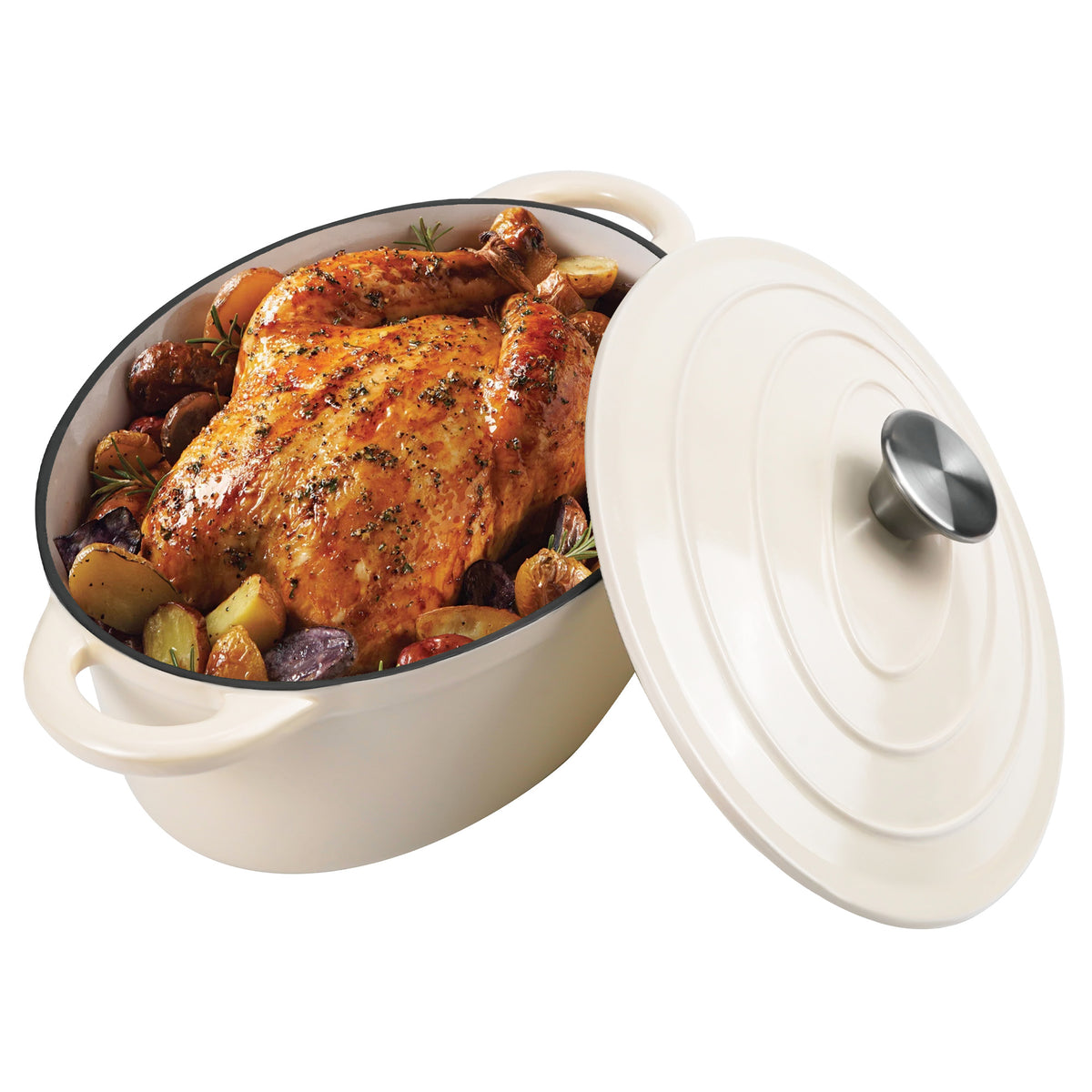 Multifunctional Enameled Cast Iron Dutch Oven 4.5 QT Stainless Steel Bottom Ceramic Exterior Self-Basting Moisture Retention Gas