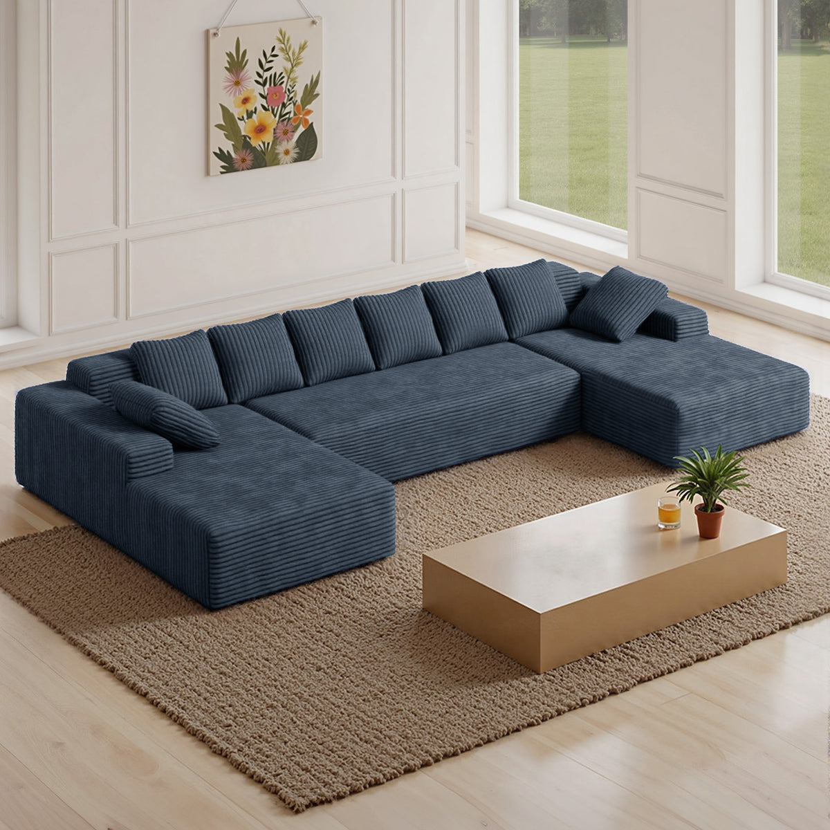Cloud Extendable Sectional Couches Chaise Lounge U-Shaped No Assembly Required Deep Seat Modular Sofa Set Hall Sponge Foldable