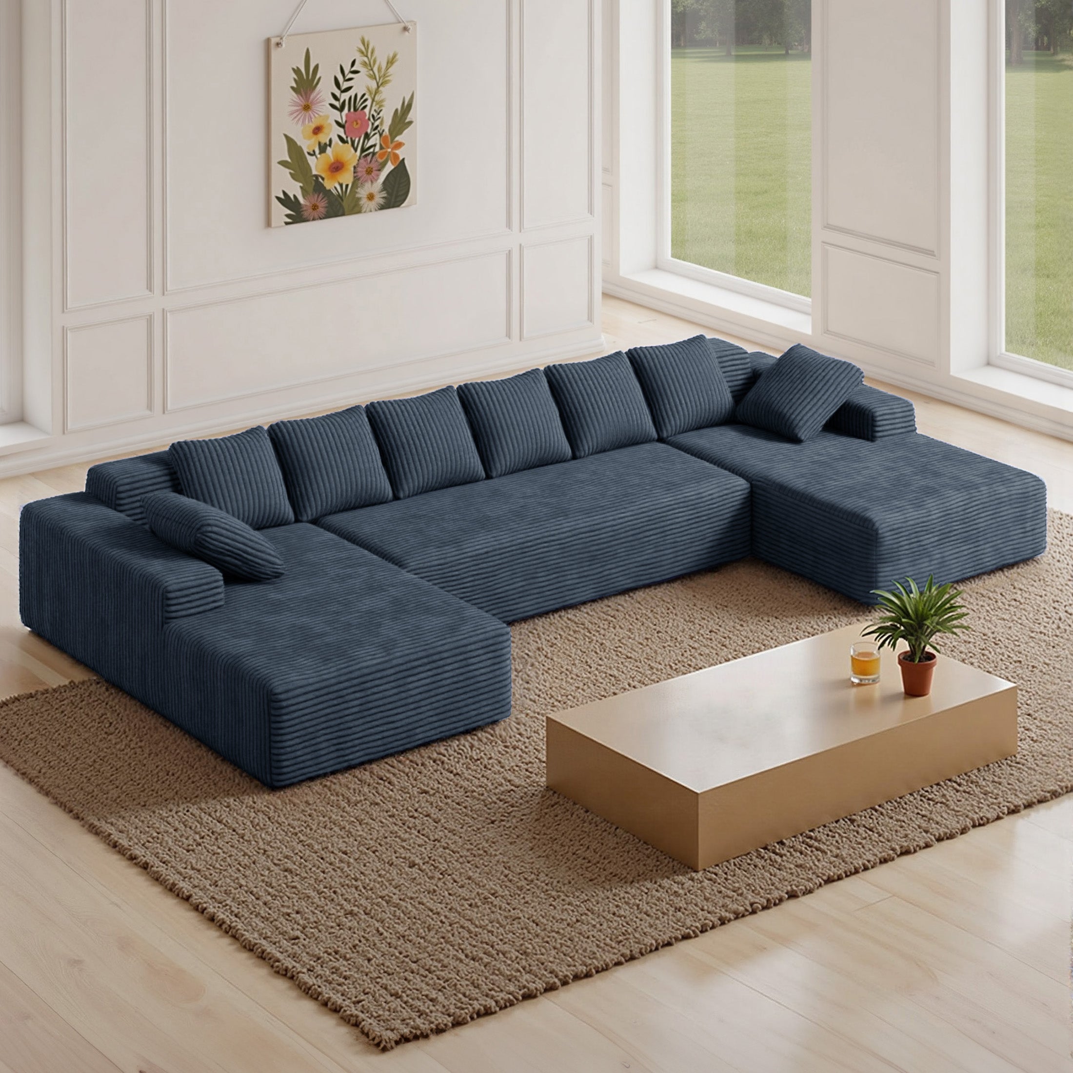 Cloud Extendable Sectional Couches Chaise Lounge U-Shaped No Assembly Required Deep Seat Modular Sofa Set Hall Sponge Foldable