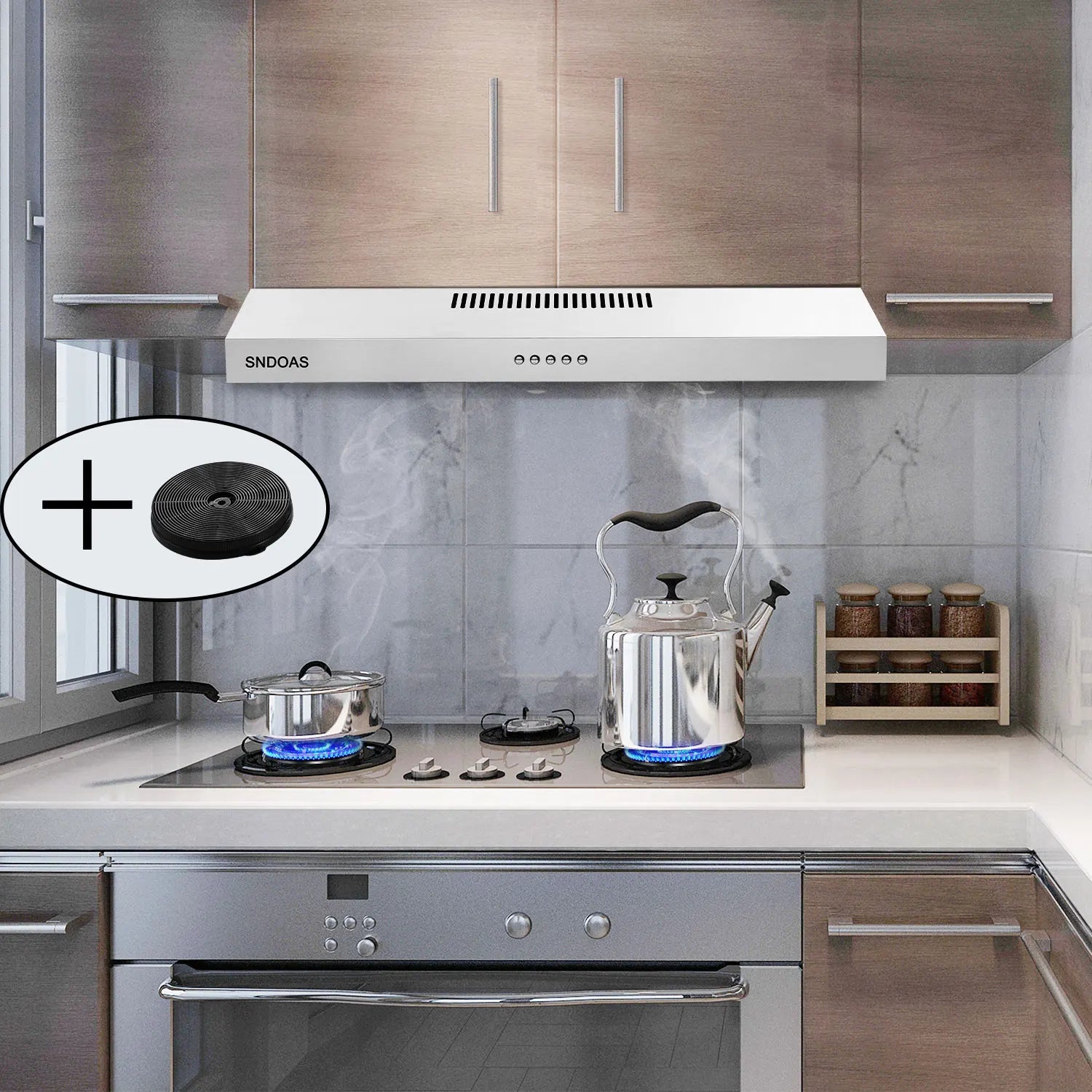 30in Under Cabinet Range Hood 230CFM Stainless Steel Kitchen Stove Vent Ducted/Ductless Convertible, LED Light and Carbon Filter