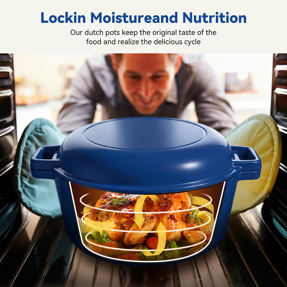 6QT Ceramic Dutch Oven 2QT Aluminum Lid Ceramic Non-Stick Coating Stainless Steel Bottom Dishwasher Safe Oven Safe Roasting Gas