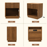 Multi-Functional Modern Eco-Friendly Wooden Nightstand Sensor LED Lights Charging Ports Open Storage Fluted Bedroom Furniture (Set of 2)