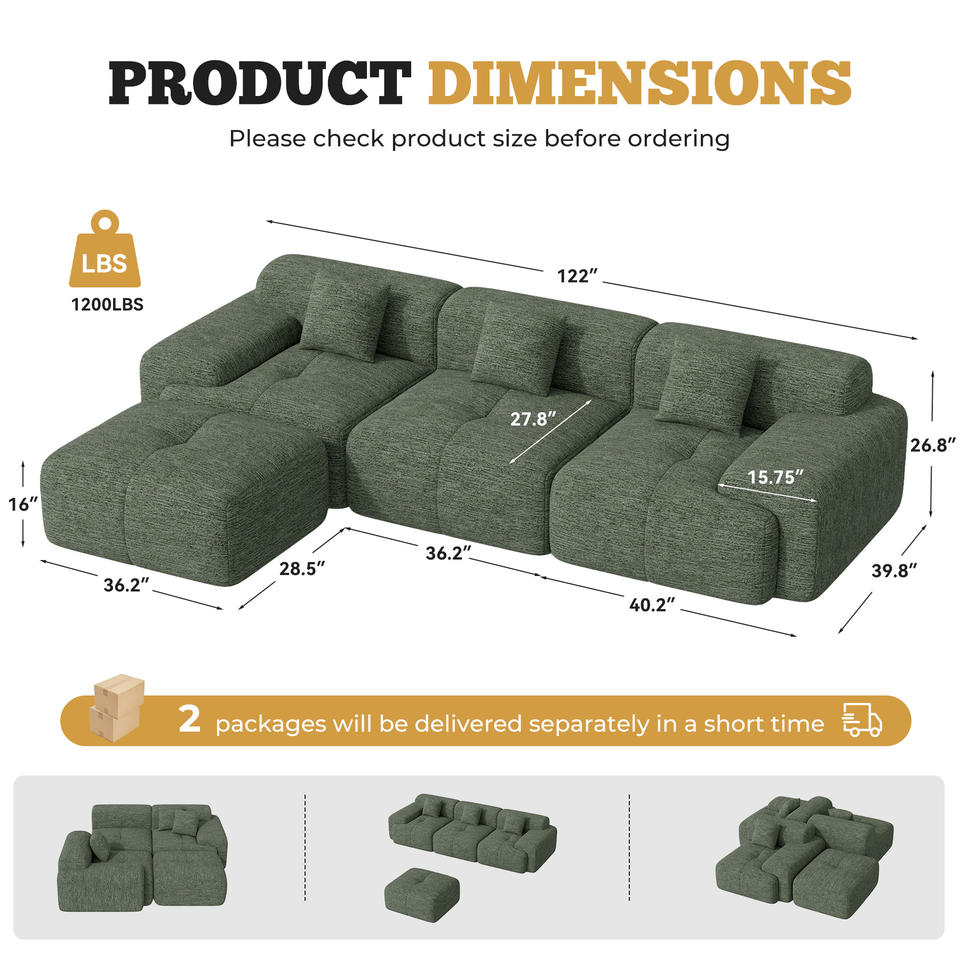 Modern L-Shaped Modular Sofa Bed with Chenille Cover Sponge-Filled Convertible Design Durable Eco-Friendly for Hotel Use