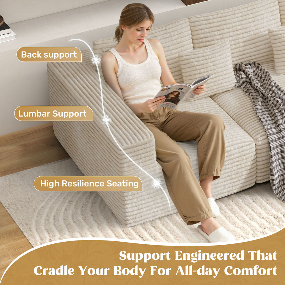 Boneless Convertible Modular Sectional Sofa Set Sponge Filled L-Shaped Chaise Lounge Bed Ottoman Modern Design Massage School