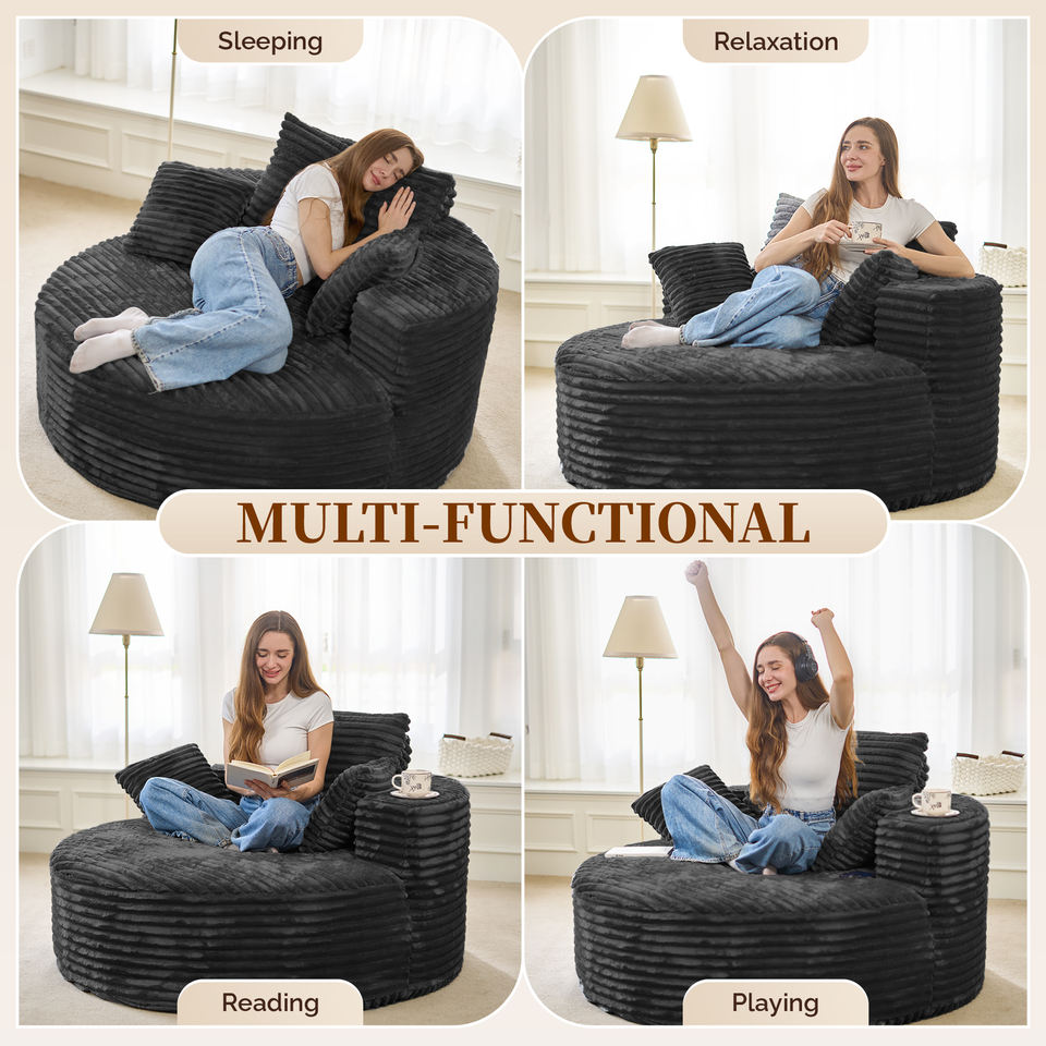 Large Modern Round Cloud Sofa Chair Plush Velvet Fabric Multi-Functional Leisure Chair for Living Room Dining Relaxation Reading