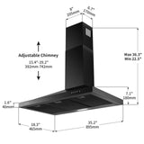 Black Range Hood 36 Inches,Stainless Steel Wall Mount Range Hood Black,Kitchen Hood Vent,Hood Vents for Kitchen