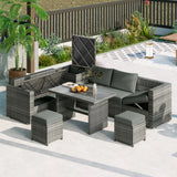 6-Piece Outdoor Wicker Rattan Patio Conversation Set with Adjustable Seat, Storage Box