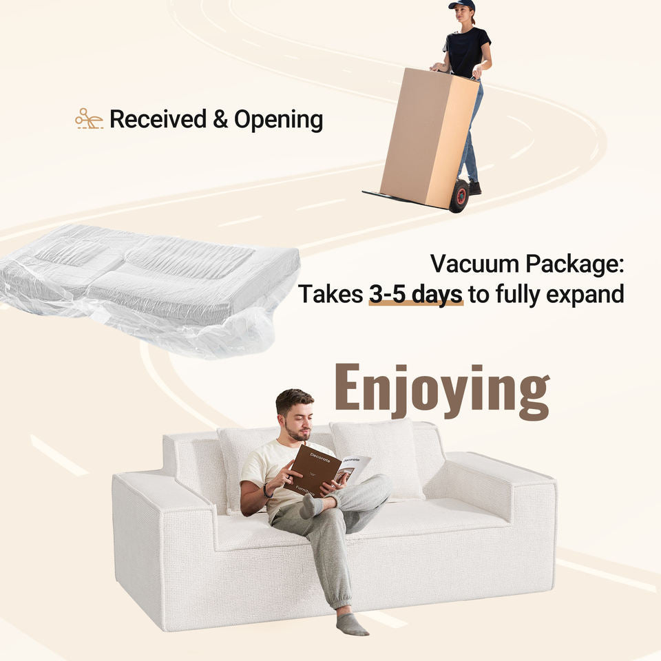 Modern Boucle Chenille Three Seat Sofa Bed Non-Assembly No Legs Cloud Sofa Removable Pillows Sponge Filling Convertible Massage