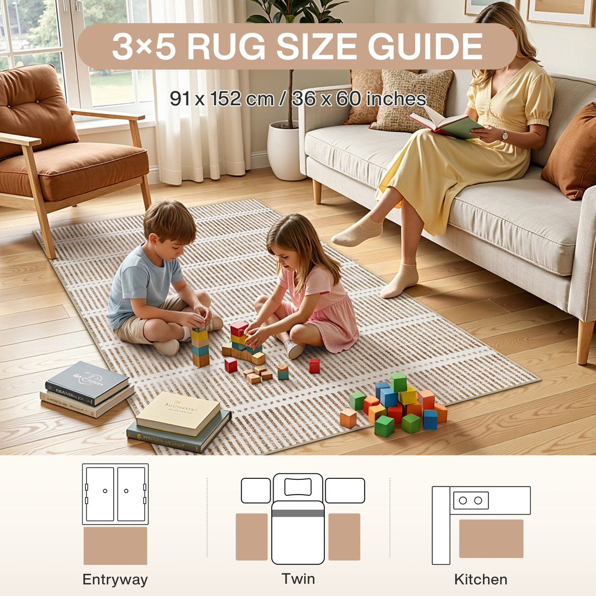 Striped Area Rug, Washable Non Slip Entryway Kitchen Bedroom Rug