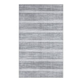 Gray and white striped area rug, shown flat on floor
