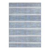 Blue and white striped area rug with vertical and horizontal lines, shown flat