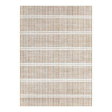Beige and cream striped area rug with vertical lines, shown flat on floor