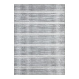 Striped area rug with black and white vertical lines, shown flat on floor