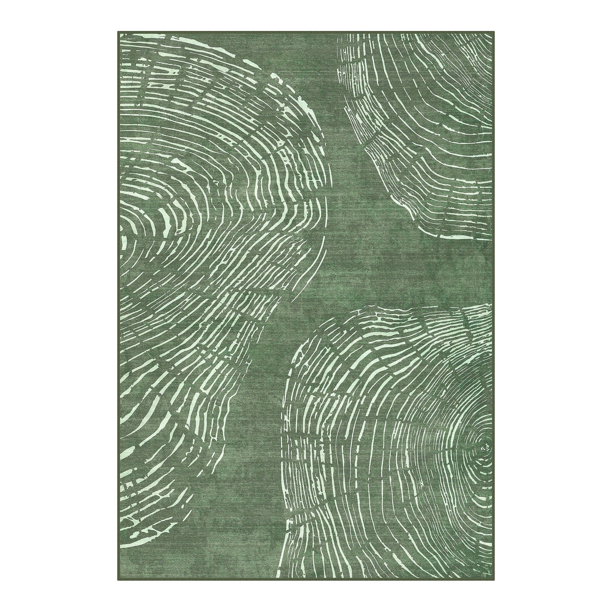 Green abstract wood grain area rug with white lines, shown flat