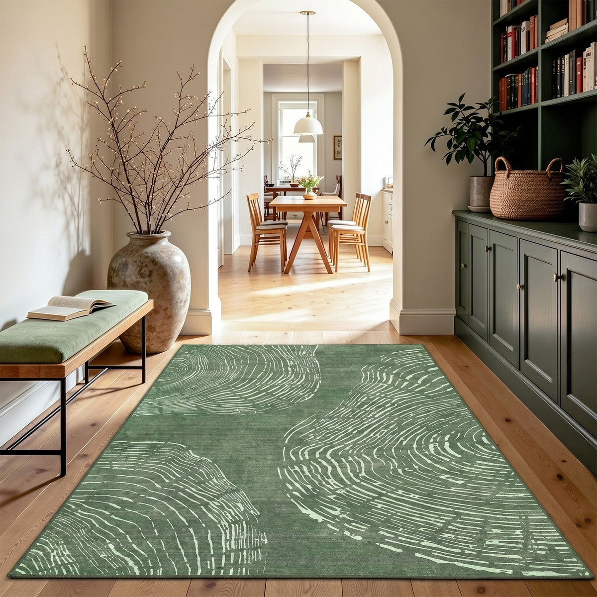 Abstract Wood Grain Area Rug, Washable Non Slip Living Room Bedroom Rug