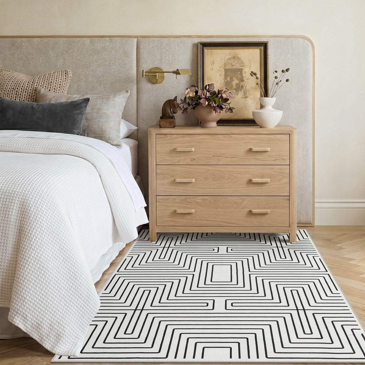 Geometric Area Rug, Washable Non Slip Living Room Bedroom Rug
