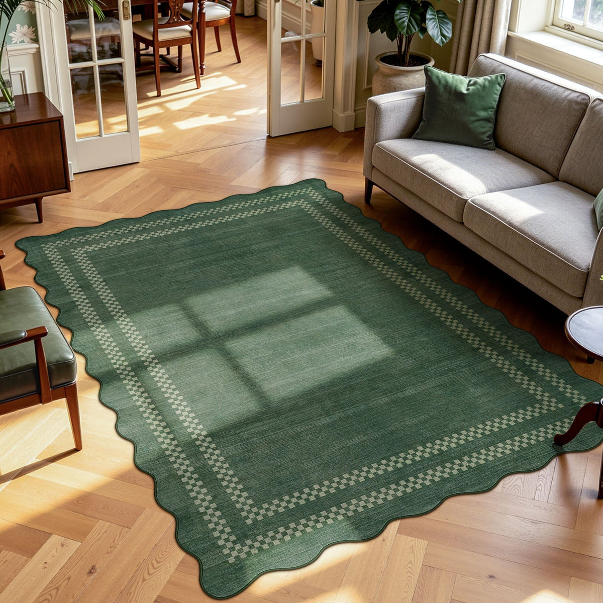 Scalloped Soft Geometric Area Rug, Washable Non Slip Living Room Bedroom Rug