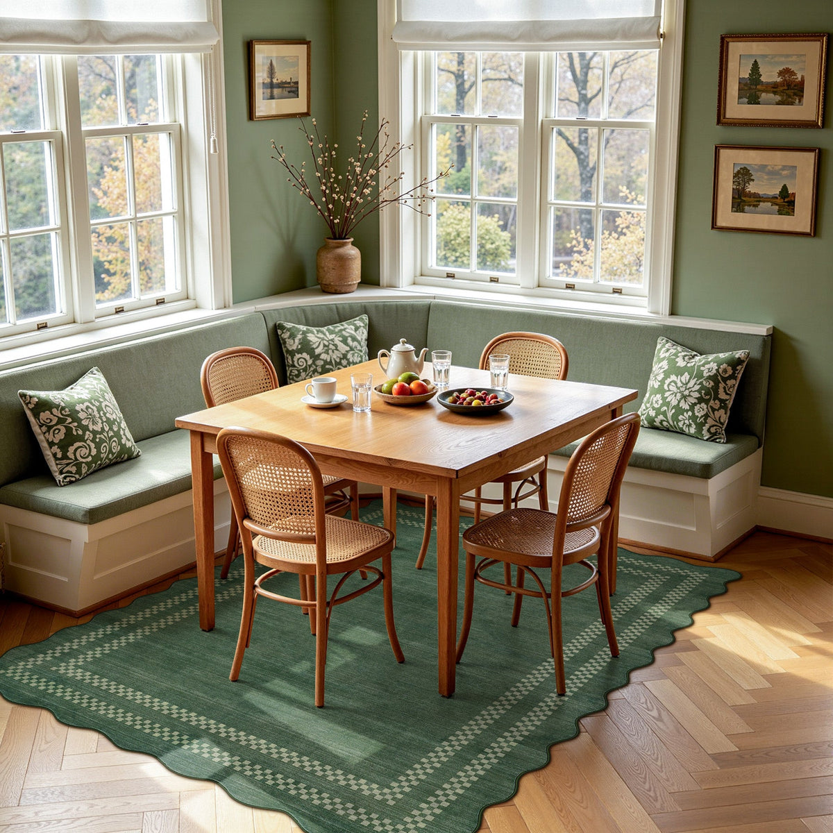 Scalloped Soft Geometric Area Rug, Washable Non Slip Living Room Bedroom Rug