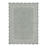 Scalloped gray area rug with white checkered border, shown flat on floor