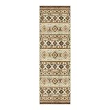Southwestern patterned runner rug in beige and brown, shown flat on floor