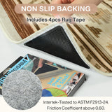 Close-up of rug's non-slip backing with included rug tape, showing textured adhesive surface