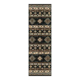 Black and beige southwestern patterned runner rug with diamond and bear motifs