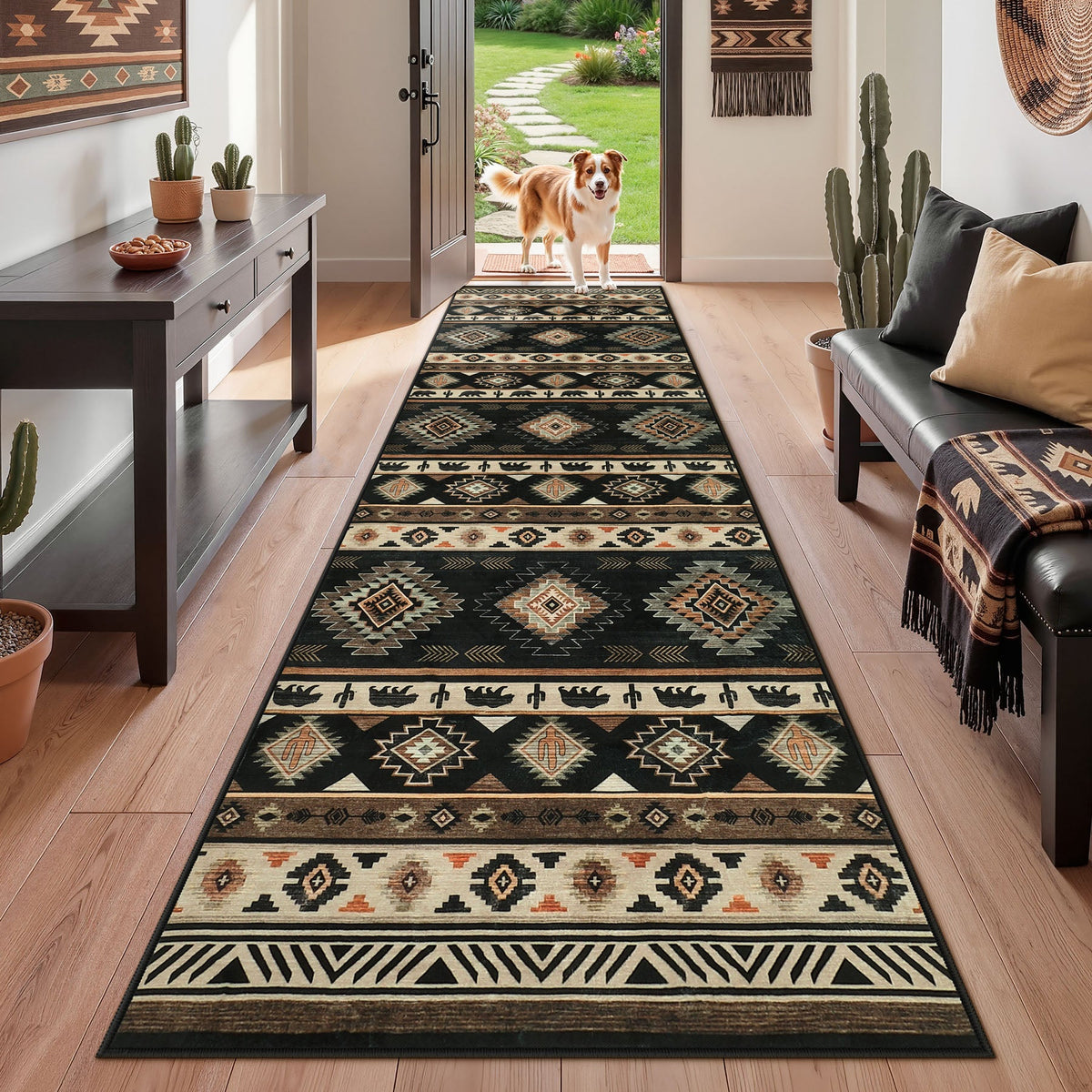 Southwestern Area Rug and Runner Rug, Washable Non Slip Hallway Kitchen Bathroom Rug