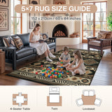 Southwestern patterned rug in beige, black, and brown, shown in a living room with children playing on it, size 5x7 (152 x 213cm)