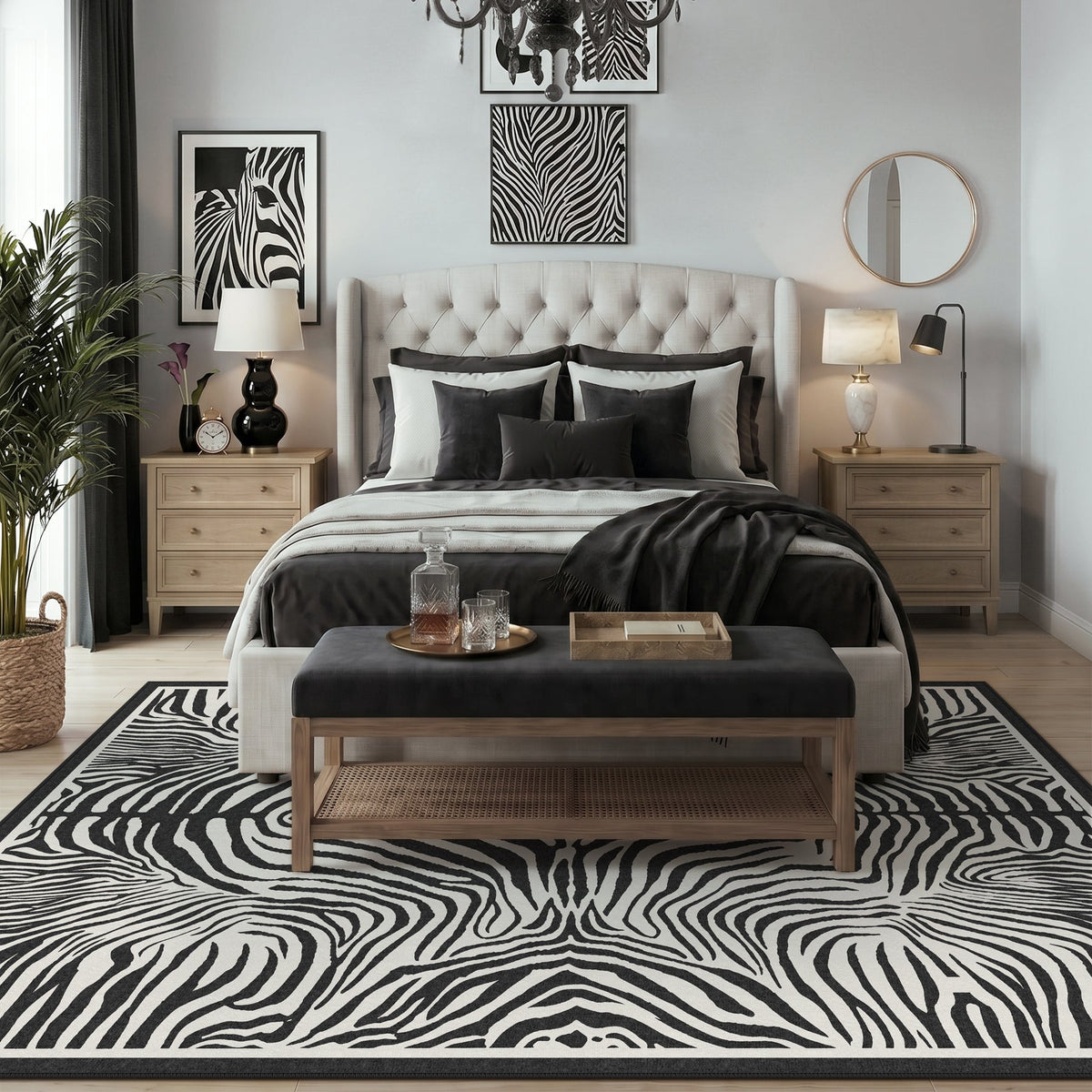 Zebra Print Area Rug, Washable Non Slip Living Room Bedroom Rug