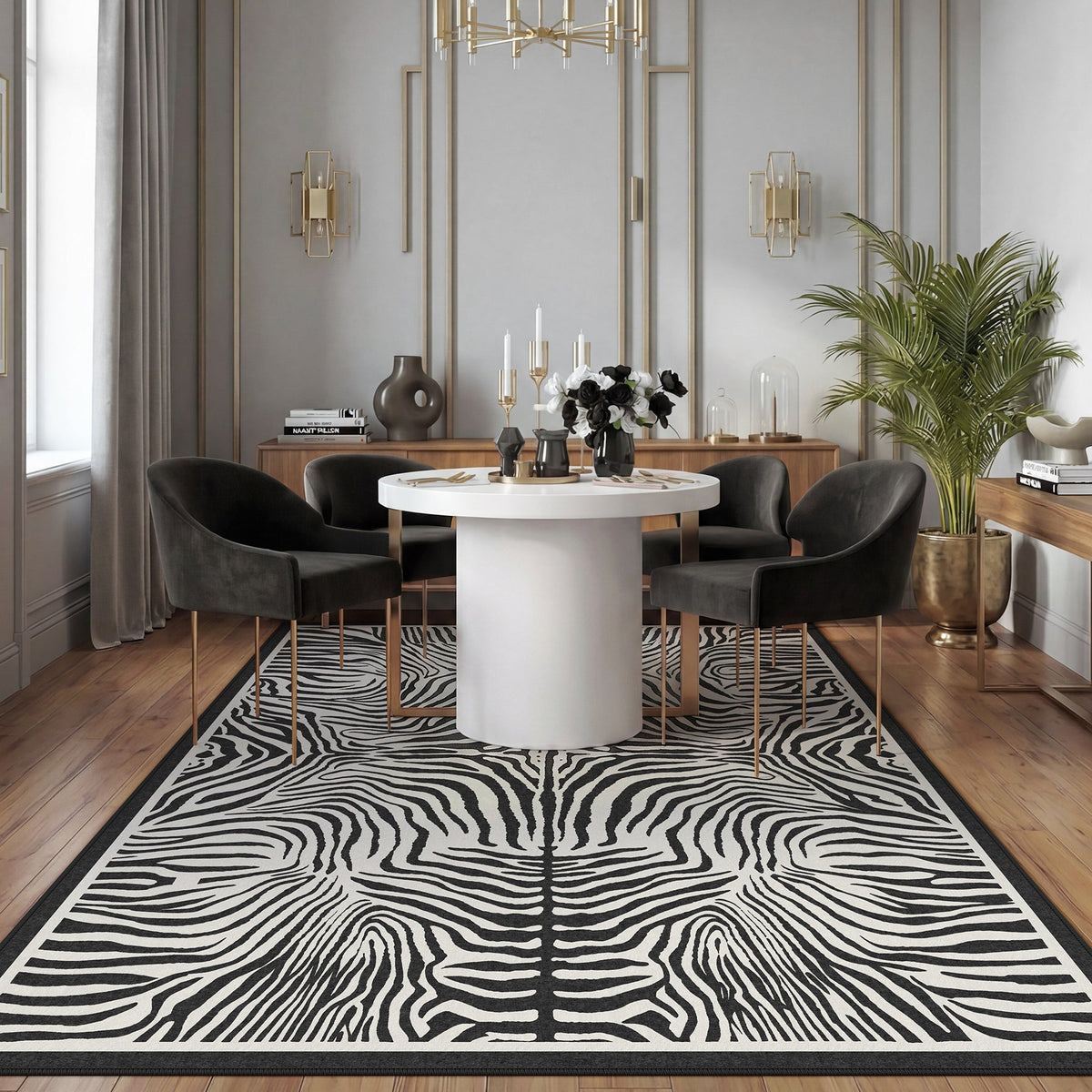 Zebra Print Area Rug, Washable Non Slip Living Room Bedroom Rug
