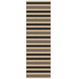Black and beige striped jute runner rug, shown flat