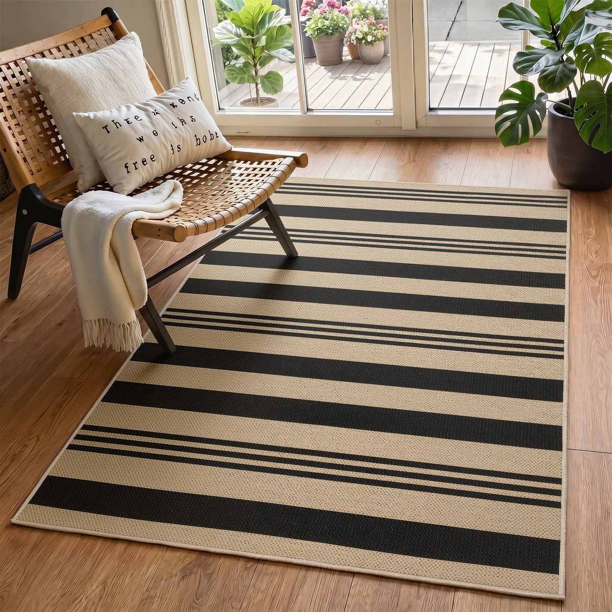 Striped Easy Jute Area Rug and Runner Rug, Washable Non Slip Hallway Kitchen Entryway Rug