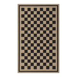 Rectangular jute rug with black and beige checkered pattern, shown flat