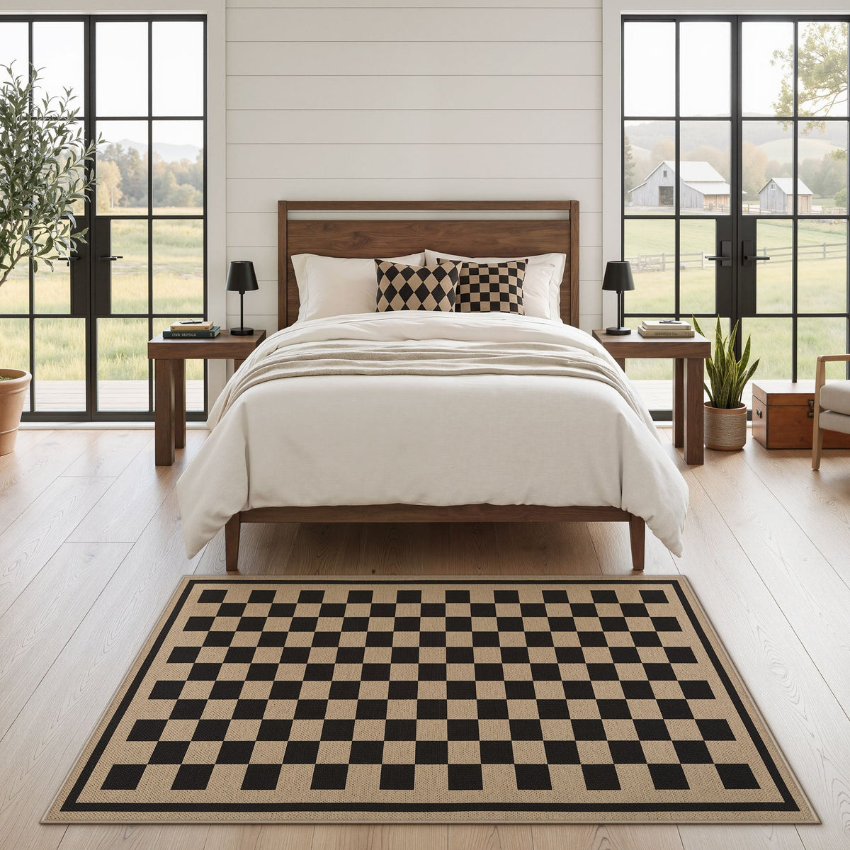 Checkered and Diamond Easy Jute Area Rug, Washable Non Slip Indoor Outdoor Entryway Kitchen Rug