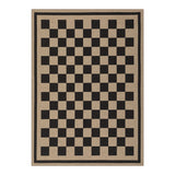 Black and beige checkered jute area rug, flat lay view