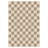 Beige and cream checkered area rug, flat lay view