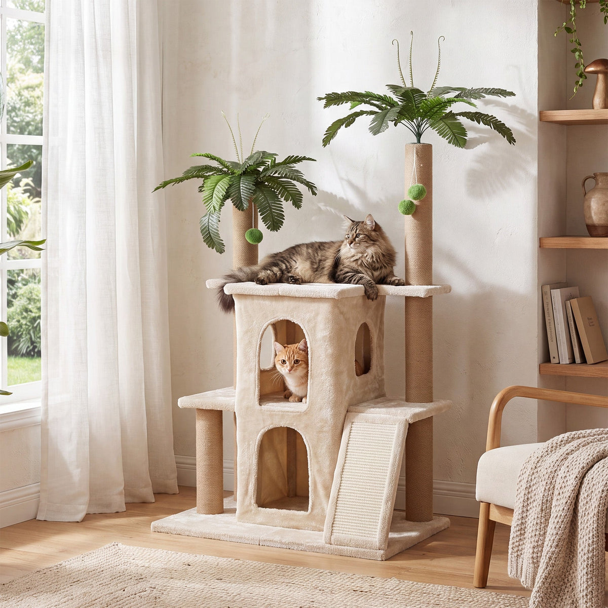 61" Tropical Palm Cat Tree Tower, Large Perch Platform for Indoor Cats