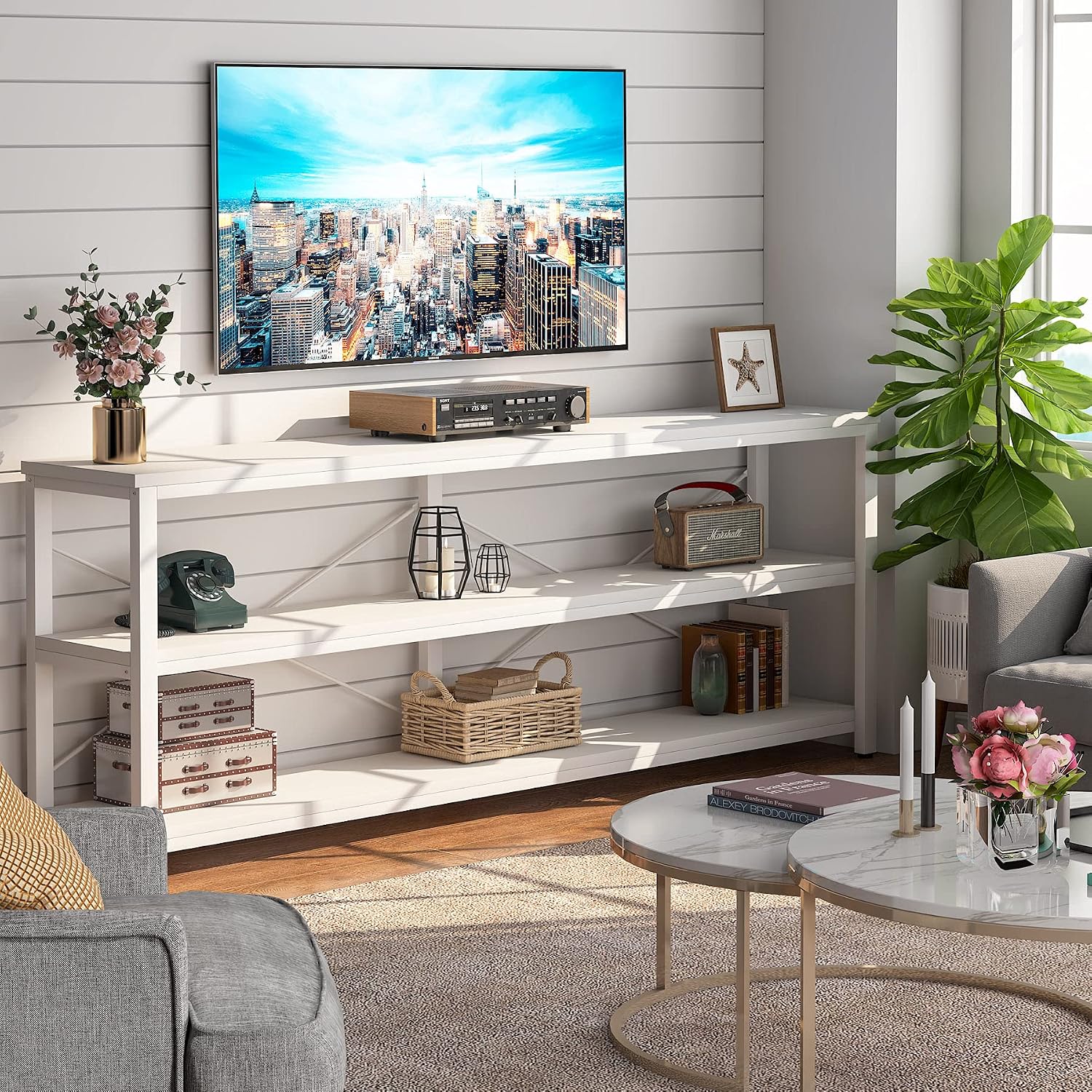 3-Tier Sofa Console Table with Metal Frame