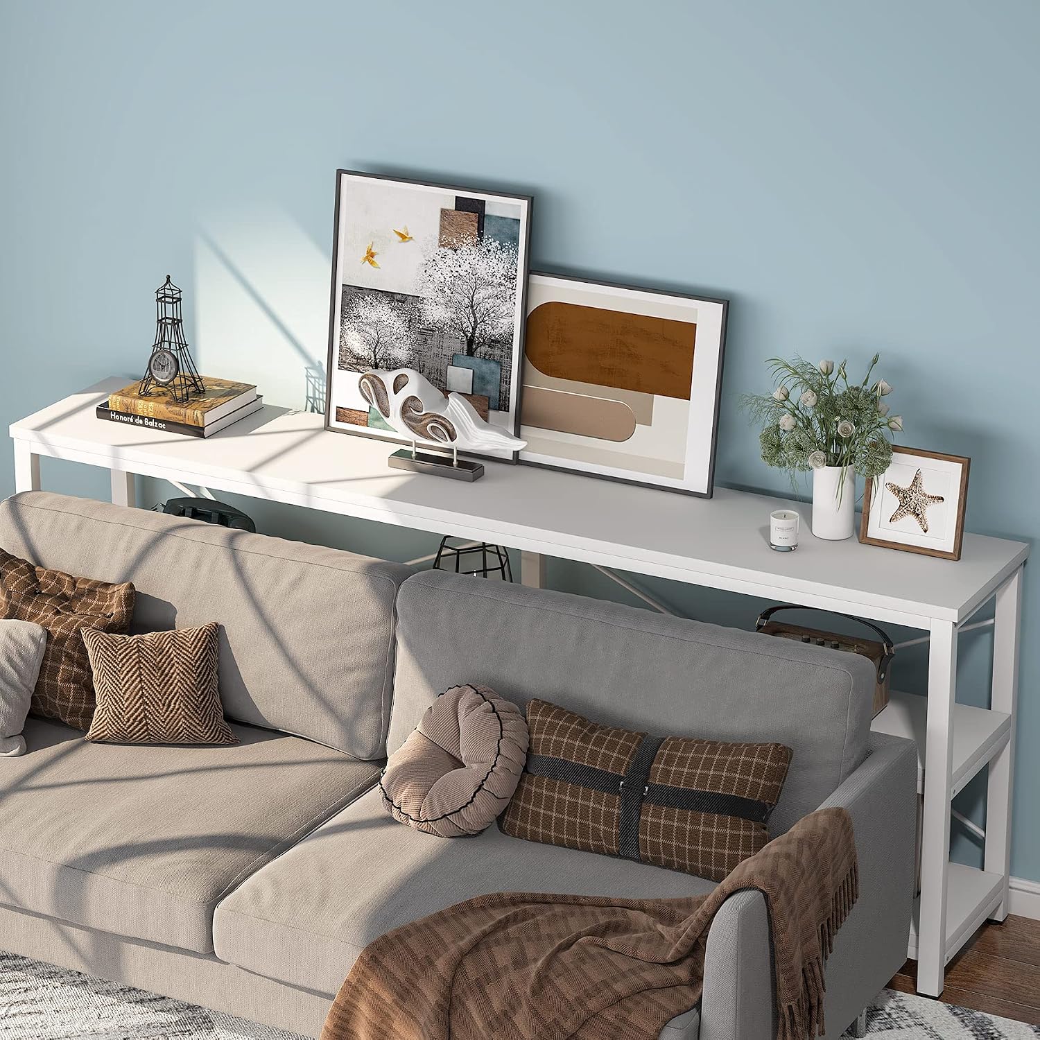 3-Tier Sofa Console Table with Metal Frame