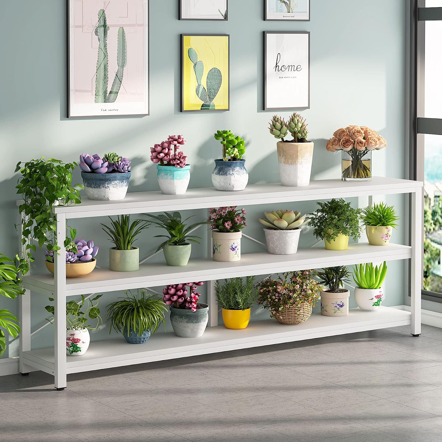 3-Tier Sofa Console Table with Metal Frame