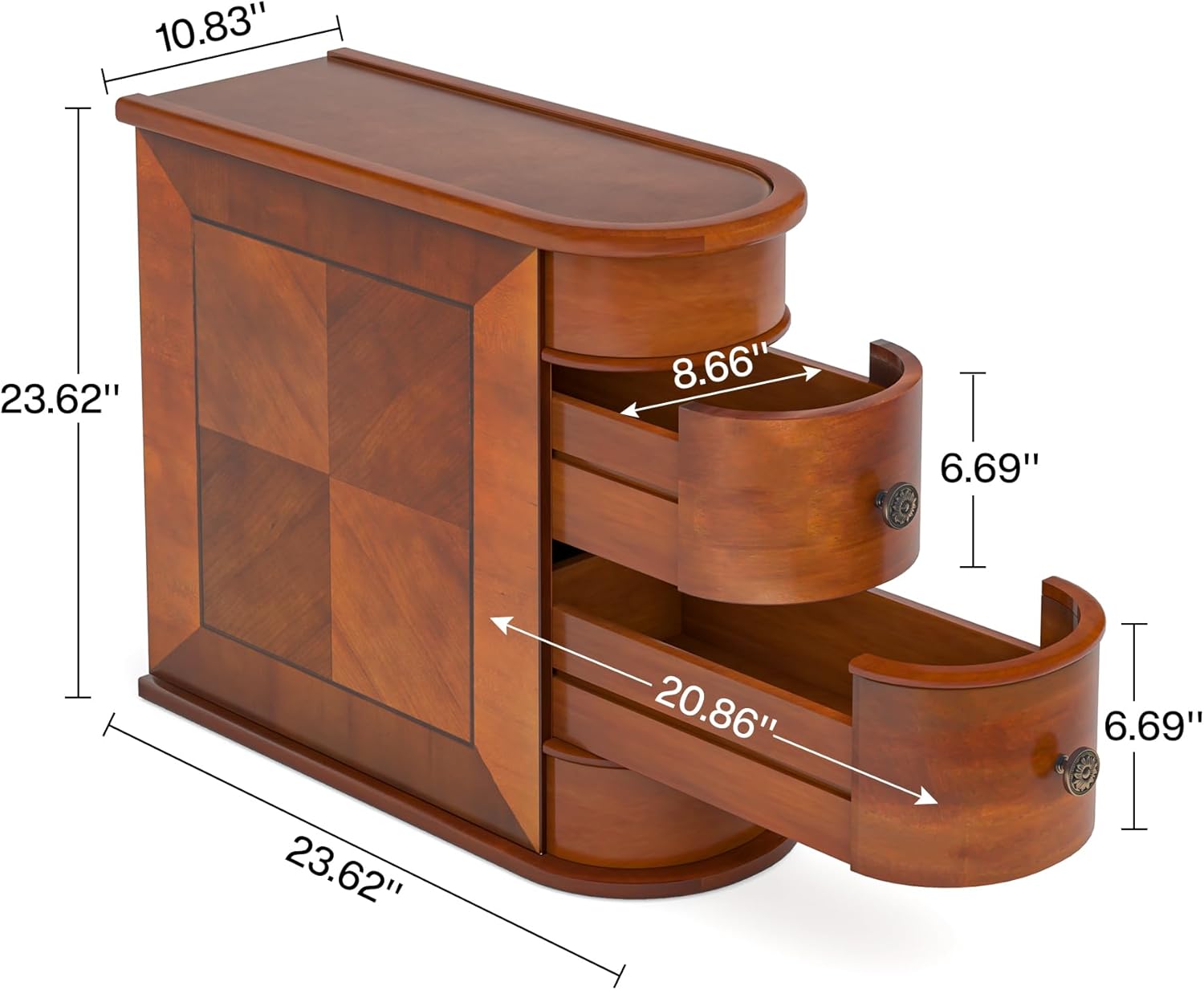 Wood Tall End Table, Narrow Side Table Nightstand with Drawers