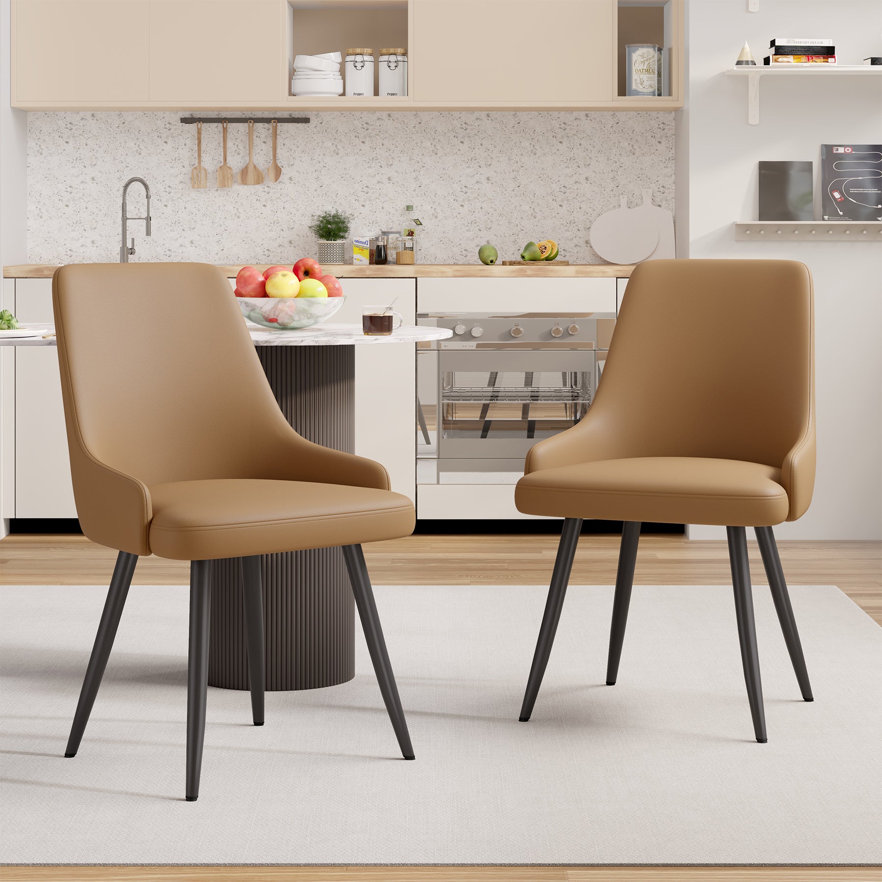 Contemporary Reclining Dining Chairs PU Leather Upholstered Eco-Friendly Waterproof Thick Cushion Home Office Apartment (Set of 2)