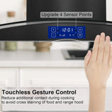 Island Range Hood 36 Inch 700 CFM Ceiling Mount Kitchen Stove Hood Ducted with Tempered Glass 4 LED Lights Gesture/Touch Control