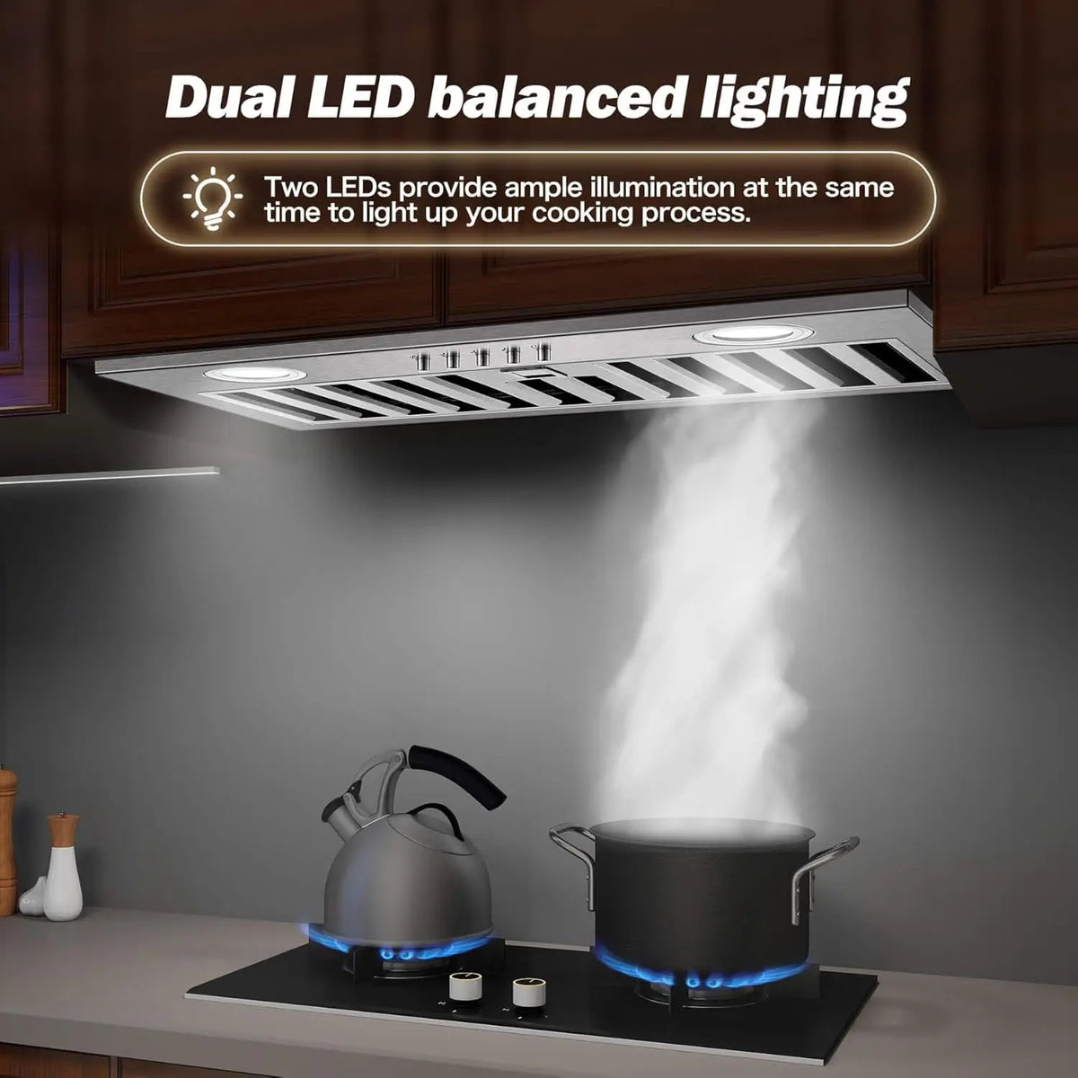 Range Hood Insert 20 Inch 600 CFM Stainless Steel,  Ultra-Quiet Built-in Kitchen Exhaust Hood with Dishwasher-Safe Filter,