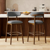 Modern Steady Metal Counter Height Bar Stools with Rubber Wood Legs Ergonomic Backrest for Home Bar Dining Room & Outdoor Use (Set of 2)