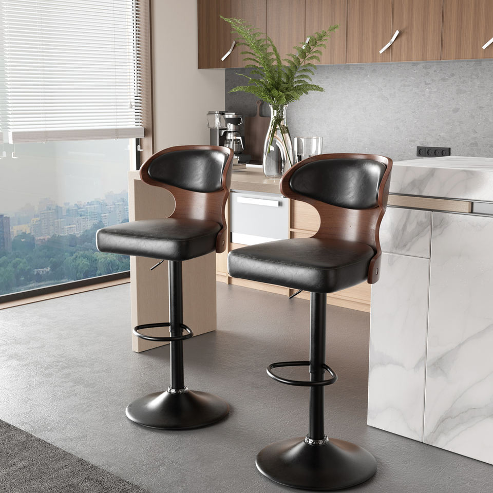 Ergonomic Modern Dual Color Steady PU Leather Bar Stool Swivel Height Adjustable Large Seat Hotel Outdoor Kitchen Counter Chair